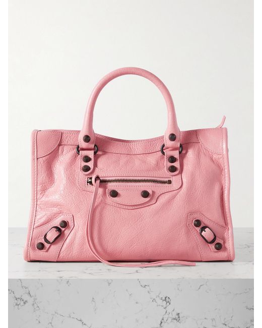 Balenciaga Pink Le City Kleine Tote Aus Strukturiertem Leder Mit Verzierungen