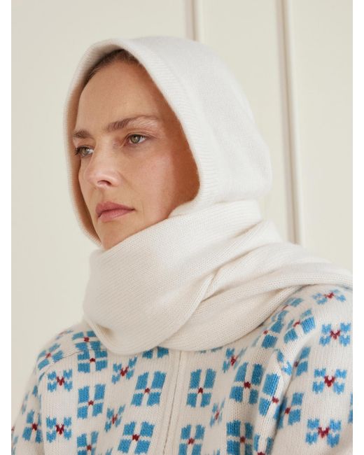 Calle Del Mar White Winter Hooded Fair Isle Cashmere Scarf