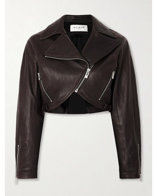 Alaïa Black Cropped Leather Biker Jacket