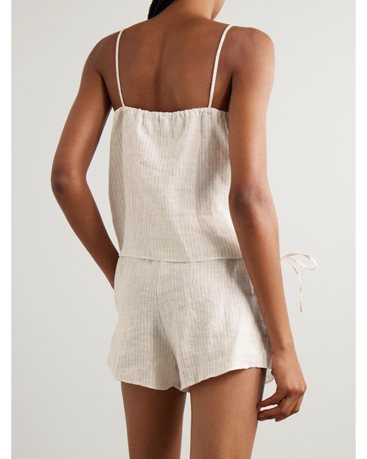 Deiji Studios Natural Babylock Pyjama Aus Gestreiftem Leinen Mit Schleifen