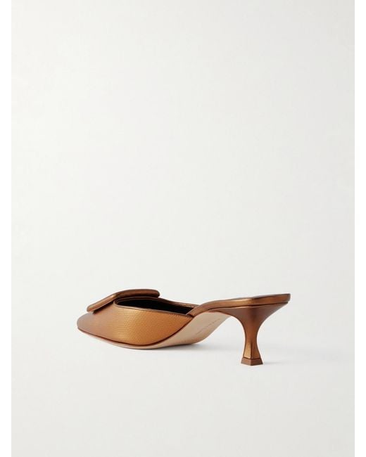 Manolo Blahnik Natural Maysalebi 50 Lizard-Effect Metallic-Leather Mules