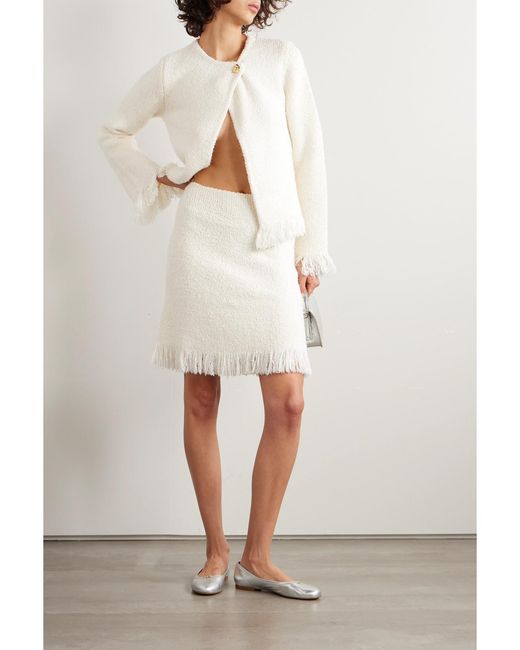 Chloé Natural Frayed Wool-Blend Bouclé Mini Skirt
