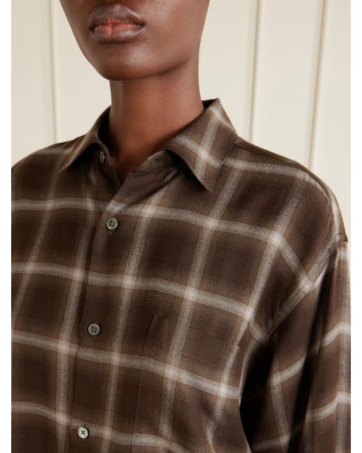 Ssstein Brown Checked Lyocell-Blend Gauze Shirt