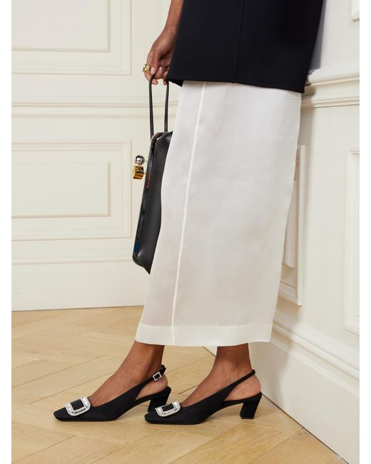 Roger Vivier Black Belle Vivier Pilgrim 45 Crystal-Embellished Satin Slingback Pumps
