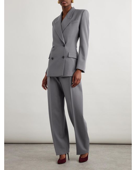 Alaïa Gray Double-Breasted Wool-Gabardine Blazer