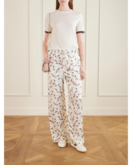 Gucci Natural Printed Silk-Satin Wide-Leg Pants
