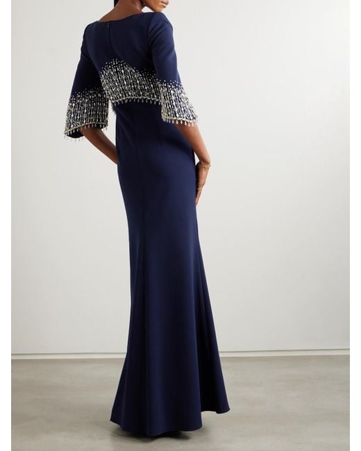 Jenny Packham Blue Electra Embellished Crepe Gown