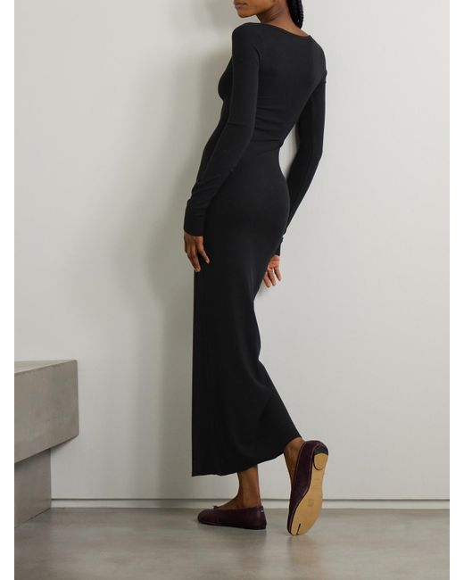 ÉTERNE Black Maxikleid Aus Geripptem Stretch-Jersey