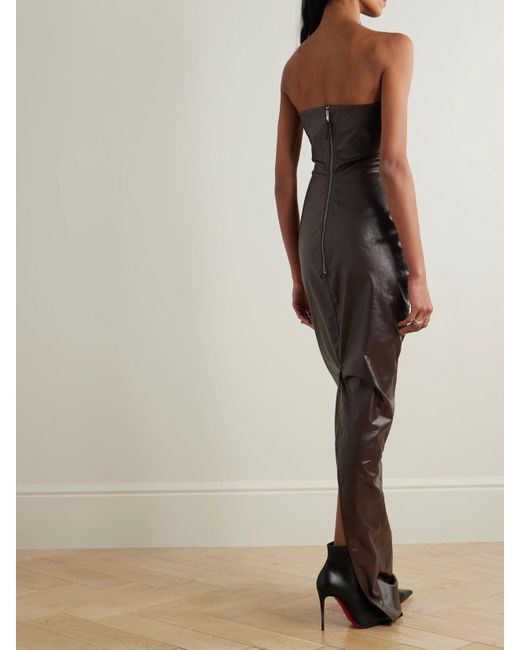 Robe Du Soir Bustier En Jean Enduit À Découpe Rick Owens en coloris Brown