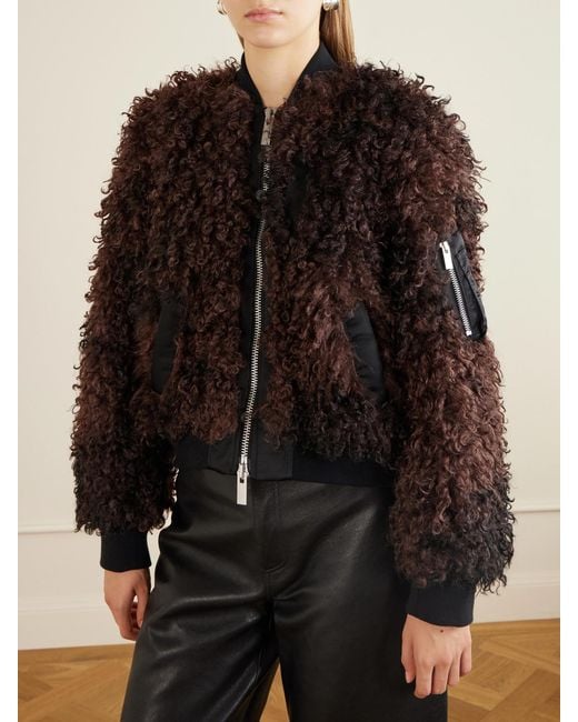 Sacai Brown Plush Bomber Jacket