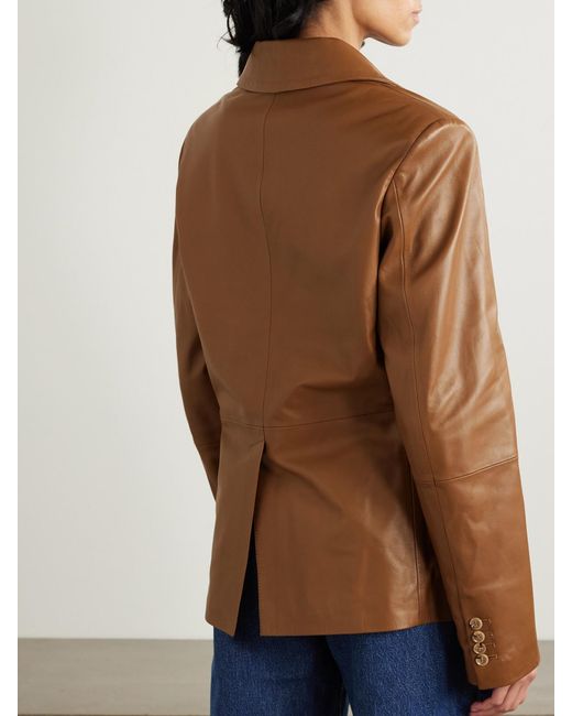 Loulou de Saison Brown Net Sustain Davao Double-Breasted Leather Blazer