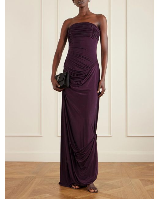 Danielle Frankel Purple Harris Asymmetric Draped Satin-Jersey Gown