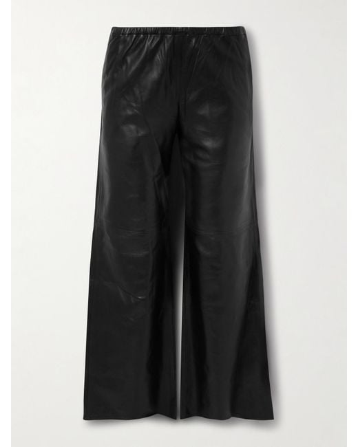 La Ligne Black Colby Hose Mit Weitem Bein Aus Leder