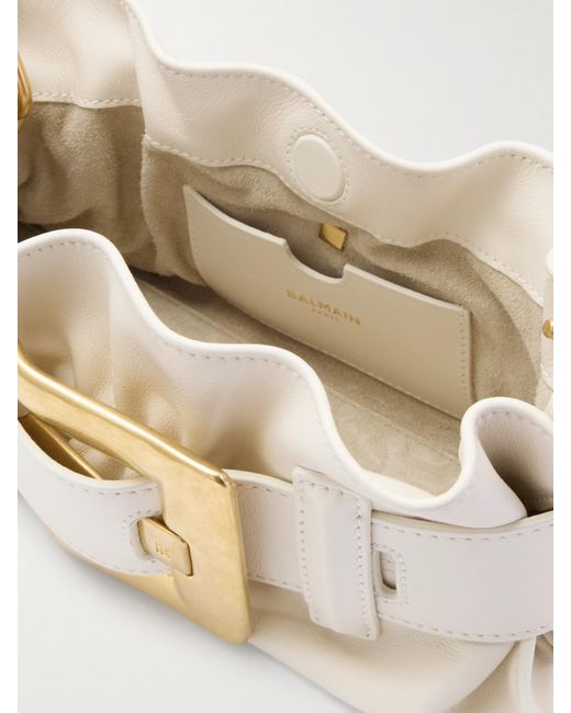 Balmain Natural Anthem Mini Buckled Leather Shoulder Bag