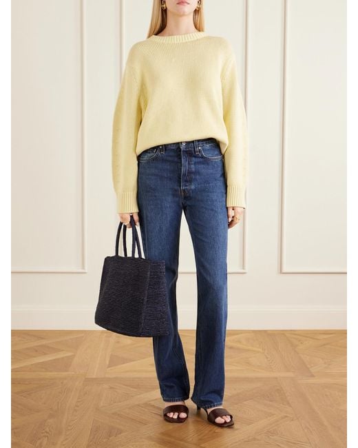 Totême  Blue Logo-Appliquéd Mid-Rise Straight-Leg Jeans