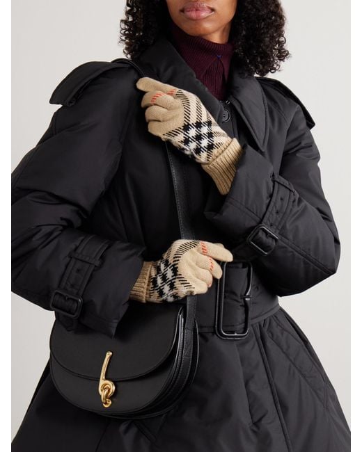 Burberry Natural Checked Cashmere-Blend Gloves