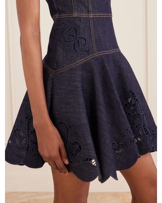 Self-Portrait Blue Embroidered Denim Mini Dress
