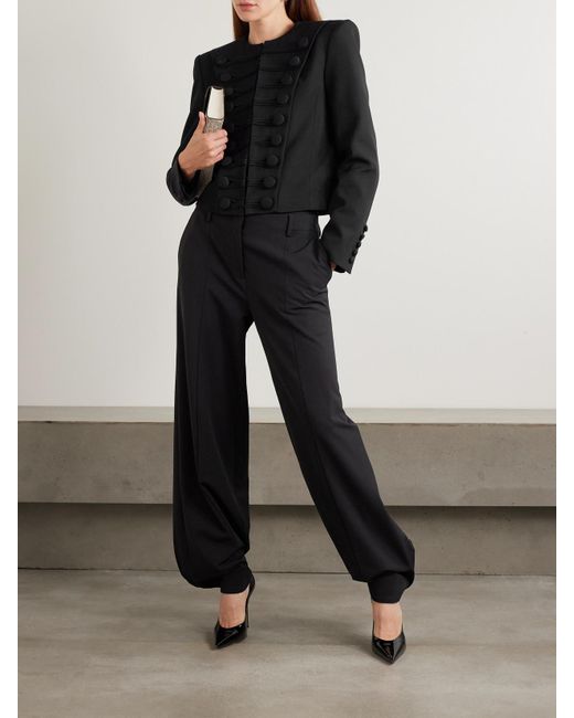 Balmain Black Spencer Jacke Aus Grain De Poudre Aus Wolle Mit Zierknöpfen