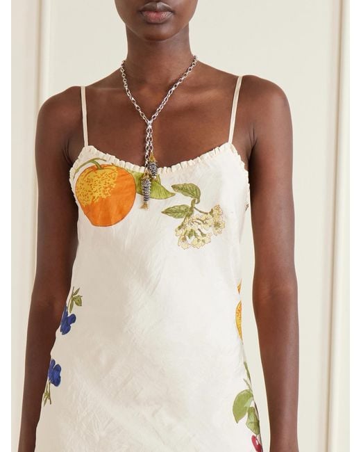 Alix Of Bohemia Natural Athens Nine Fruit Printed Silk Midi Dress