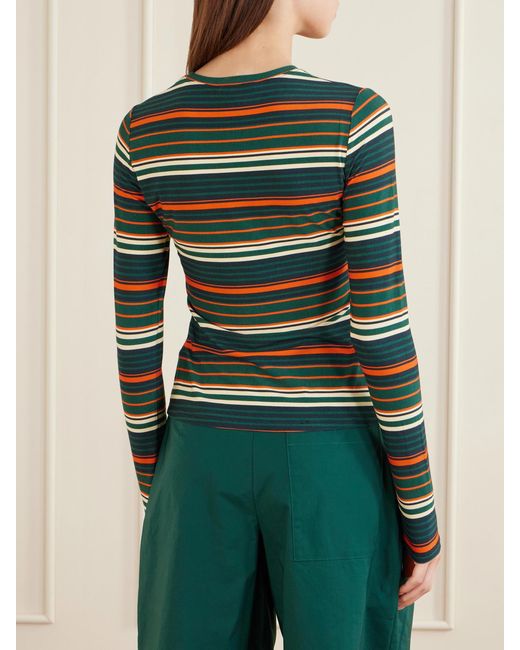 Proenza Schouler Green Mae Striped Stretch-Jersey T-Shirt