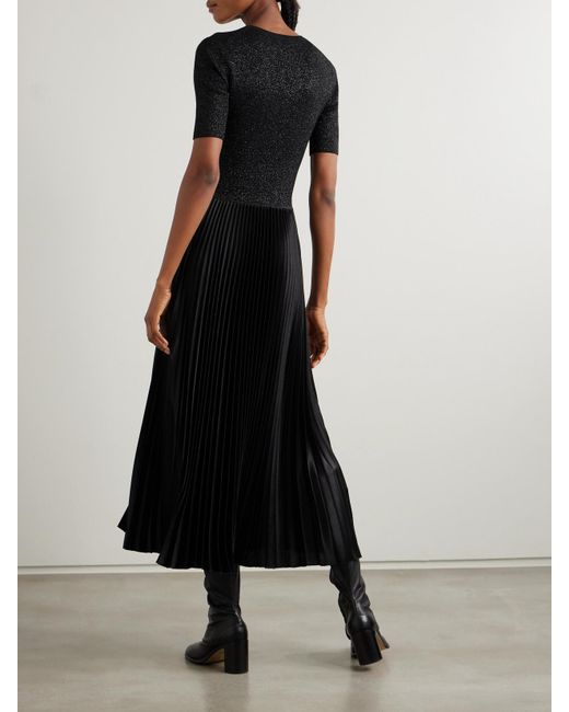 Joseph Black Domat Metallic Merino Wool-Blend And Pleated Satin Dress