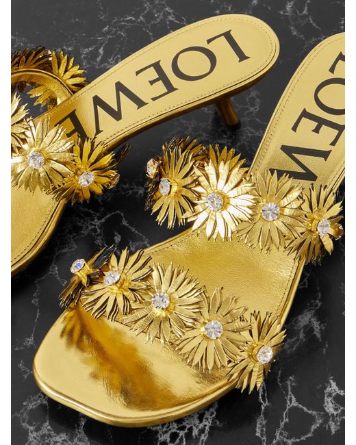 Loewe Paula's Ibiza Mules Aus Metallic-Leder Mit Kristallen