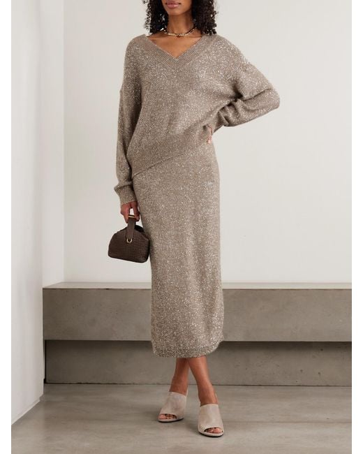 Brunello Cucinelli Natural Sequined Knitted Sweater