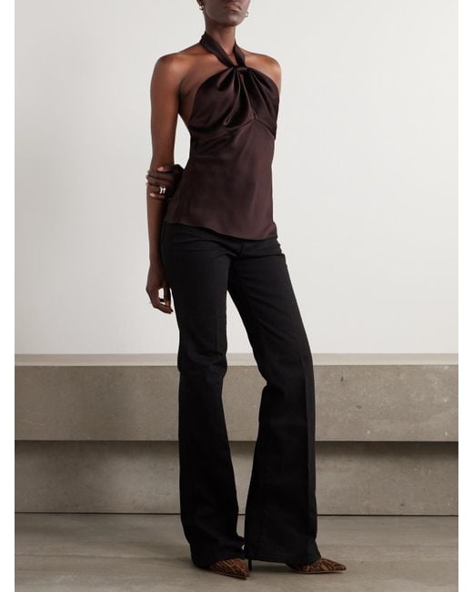 Tom Ford Brown Cutout Satin-Crepe Halterneck Top