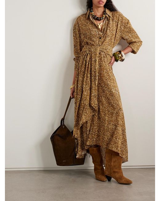 Isabel Marant Natural Samantha Asymmetric Printed Stretch-Silk Crepe De Chine Shirt Dress