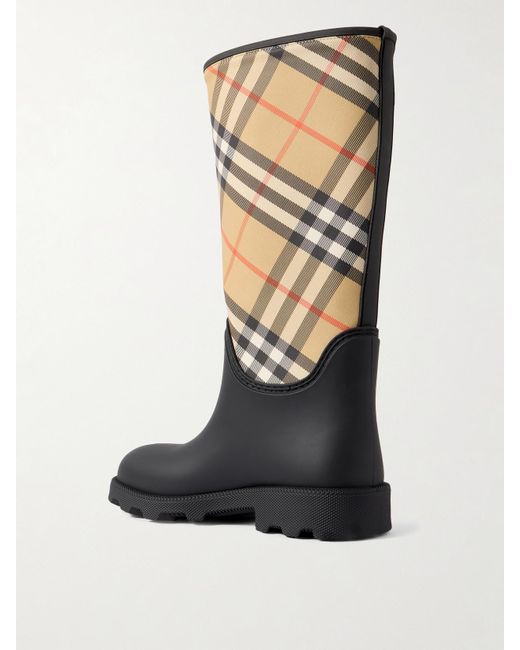 Burberry Black Rubber Marsh Gummistiefel Mit Besätzen Aus Kariertem Nylon
