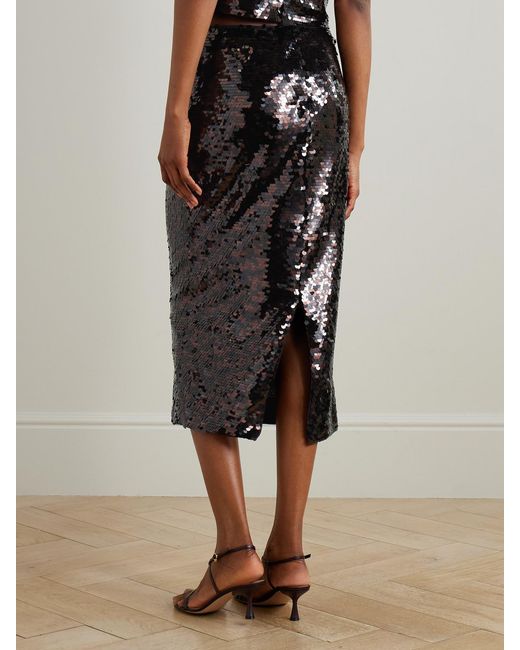 Staud Black Ciara Sequined Mesh Midi Skirt