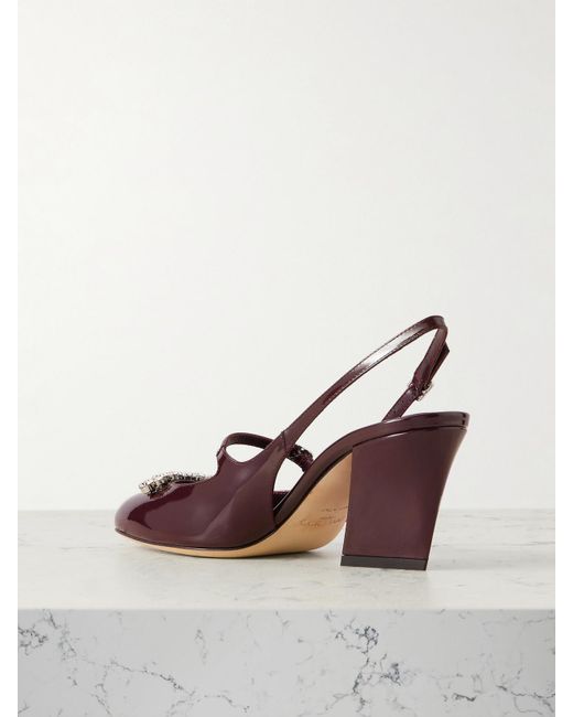 Jimmy Choo Brown Belinda 70 Crystal-Embellished Patent-Leather Slingback Pumps
