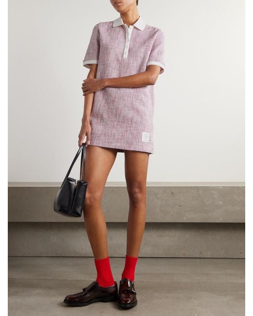 Thom Browne Pink Appliquéd Striped Cotton-Blend Tweed Mini Dress