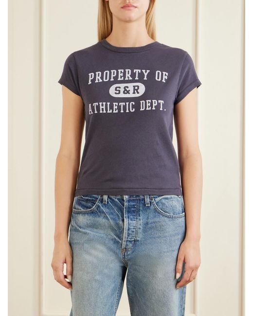 Sporty & Rich Blue Printed Garment-Dyed Cotton-Jersey T-Shirt
