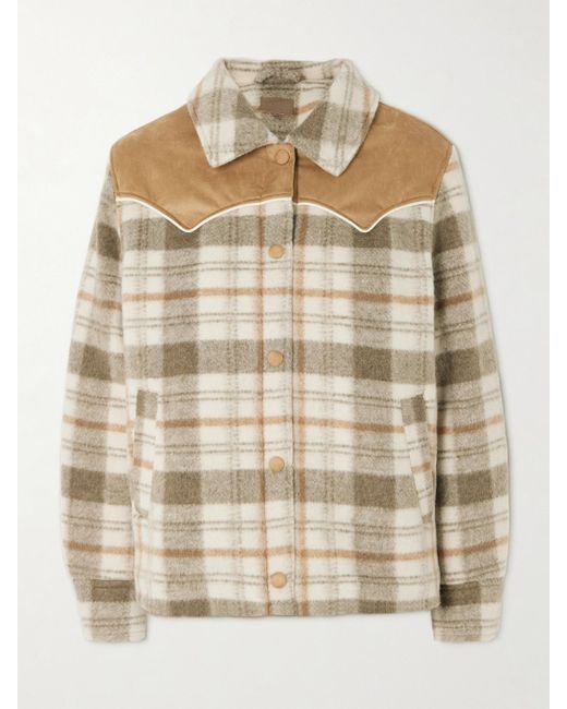 Mother Natural After School Faux Suede-Trimmed Checked Fleece Jacket