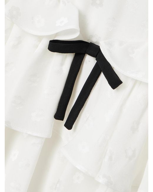 Alessandra Rich White Minikleid Aus Seidensatin Mit Jacquard-Muster Und Rüschen