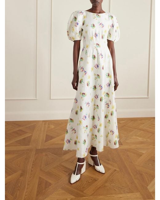 Gabriela Hearst Natural Ranya Floral-Print Linen-Twill Dress
