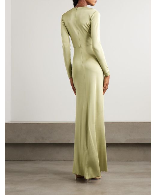 Victoria Beckham Green Crystal-Embellished Gathered Satin-Jersey Gown