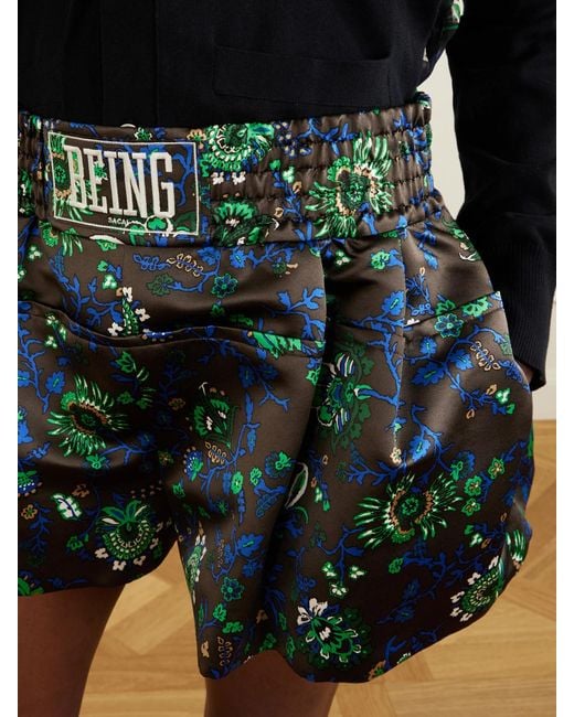 Sacai Blue Floral-Print Satin Shorts