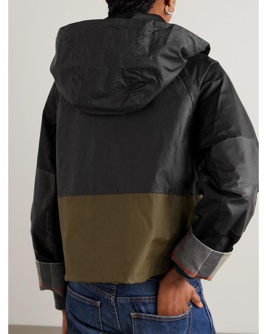 Barbour Black Liza Hooded Paneled Waxed-Cotton Jacket