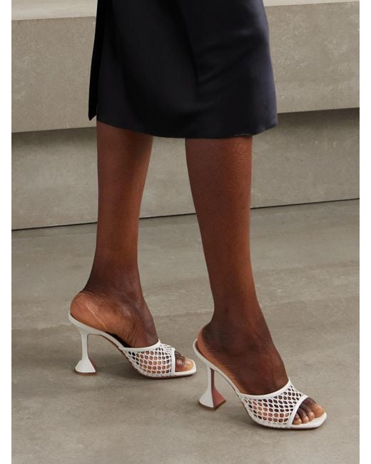 AMINA MUADDI Natural Lupita Fishnet And Leather Mules