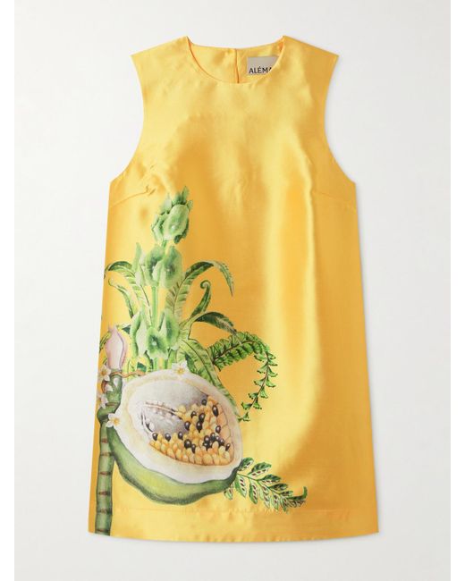 ALÉMAIS Yellow Sol Printed Recycled Satin-Twill Mini Dress
