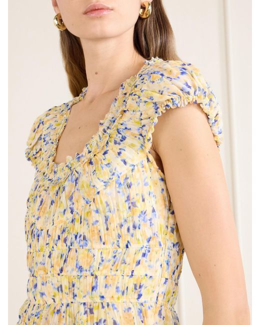 Ulla Johnson Natural Calliope Floral-Print Silk-Crepon Midi Dress