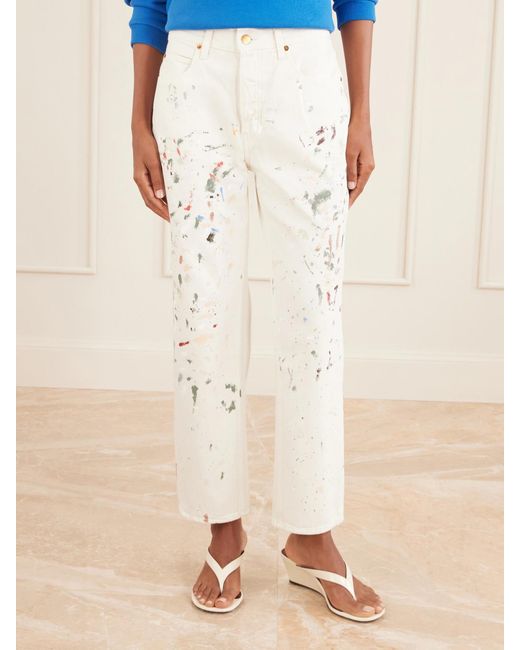 Jamie Haller White The Slouch Paint-Splattered Low-Rise Boyfriend Jeans