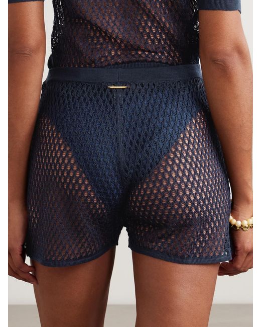 Kiki de Montparnasse Blue Crocheted Silk Shorts