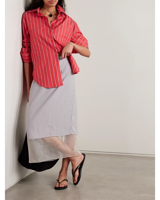 La Ligne White Cosette Midirock Aus Shell Mit Besatz Aus Organza