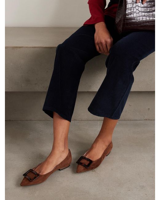 Roger Vivier Brown Gommettine Buckled Suede Ballet Flats