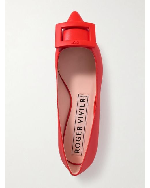 Roger Vivier Red Gommettine Buckled Leather Ballet Flats