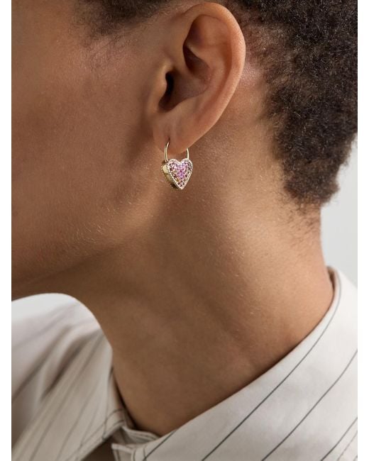 Yvonne Léon Pink Créole Cadenas Coeur 9-Karat Sapphire Single Earring