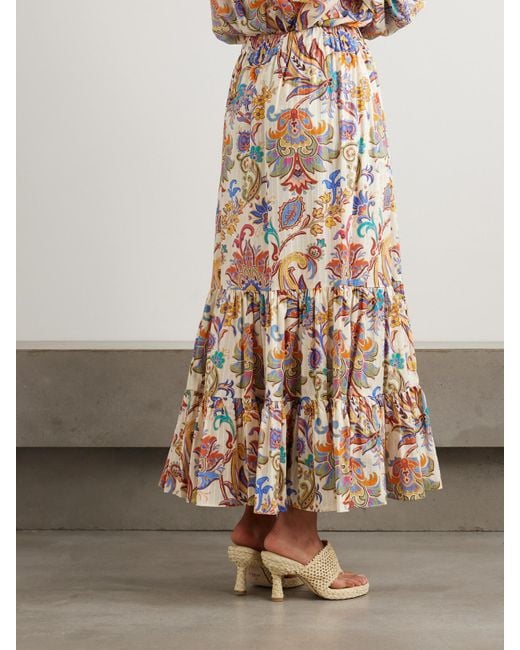 Etro White Tiered Printed Cotton Maxi Skirt
